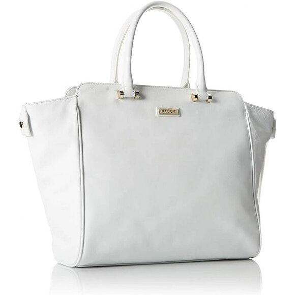 MILLY Tote Bag Dylan Leather Woven, White Gold Black - Picture 2 of 11